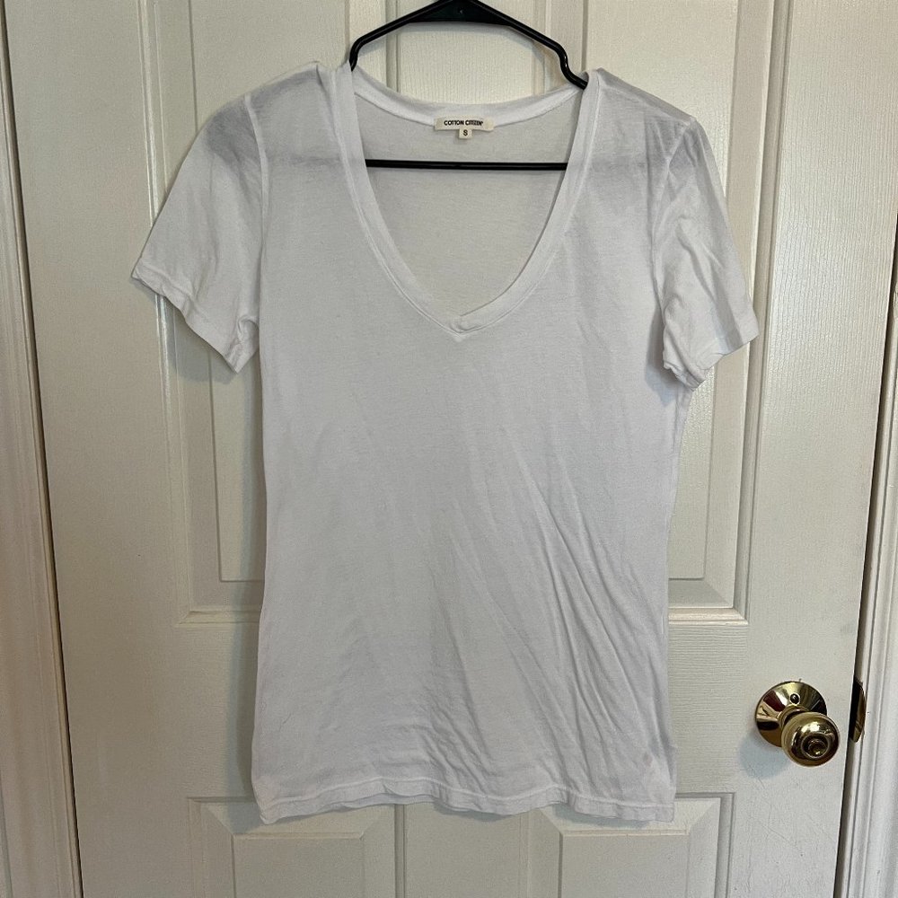 Cotton Citizen - V Neck Tee - White - Size Small